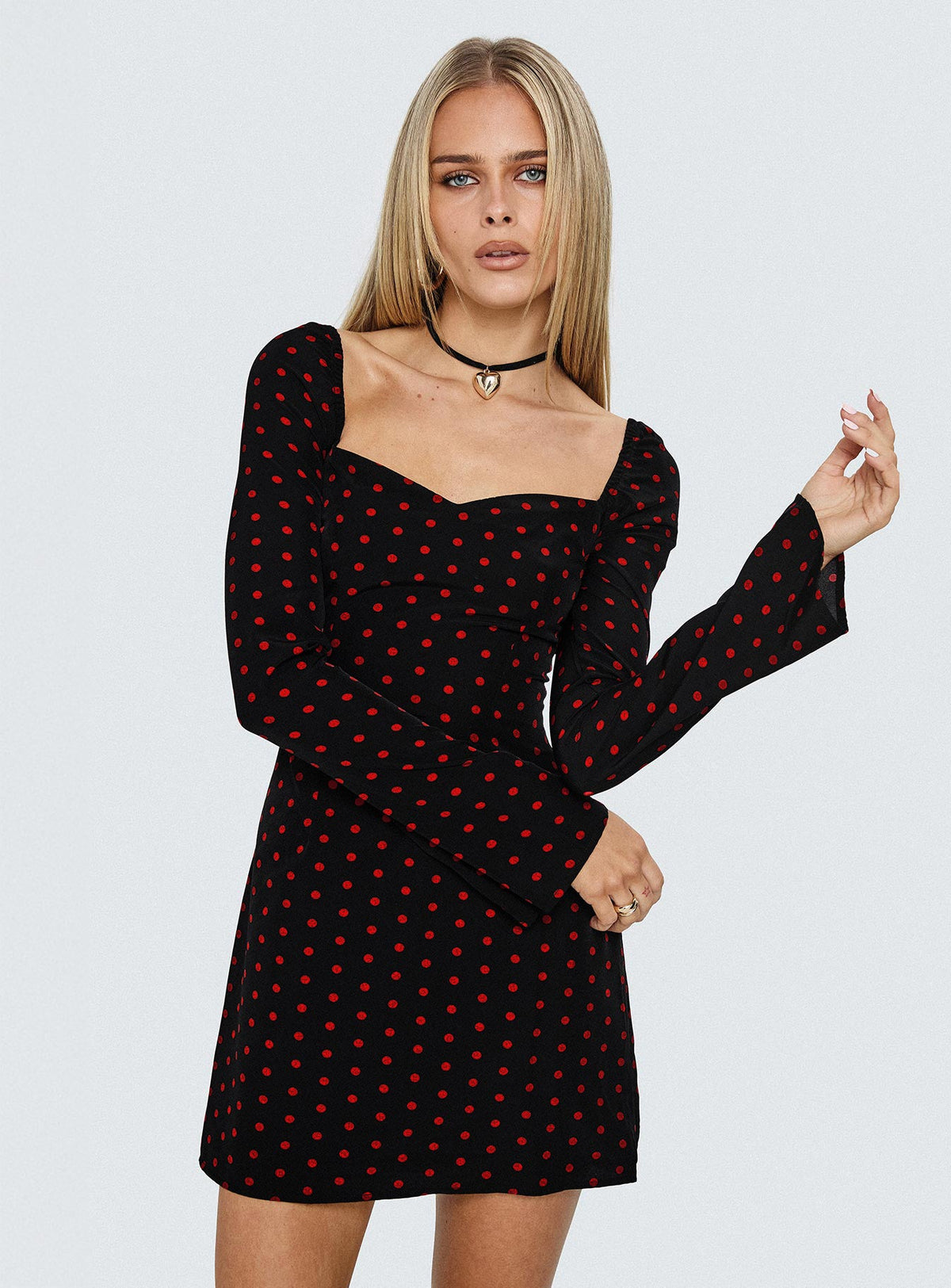 Addisen Long Sleeve Mini Dress Polka Dot