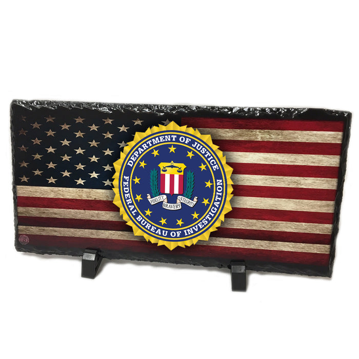 Distressed American Flag FBI Seal Slate Photo Rock