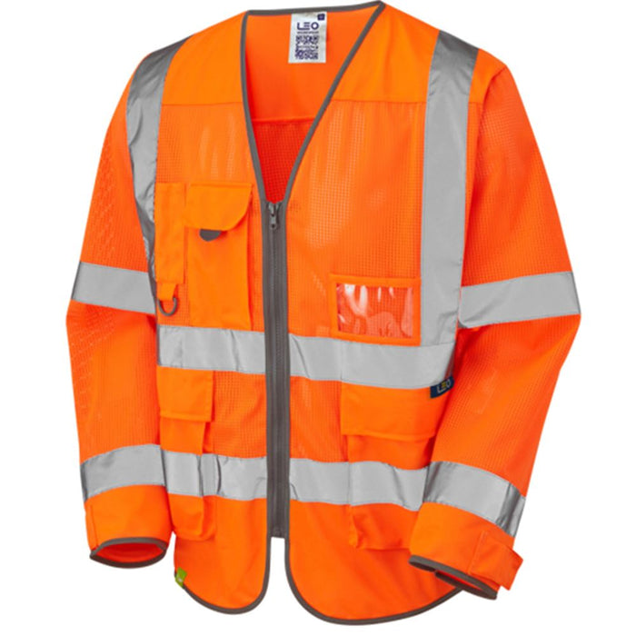Leo Workwear Burrington Orange EcoViz Coolviz Superior Long Sleeve Hi Vis Vest
