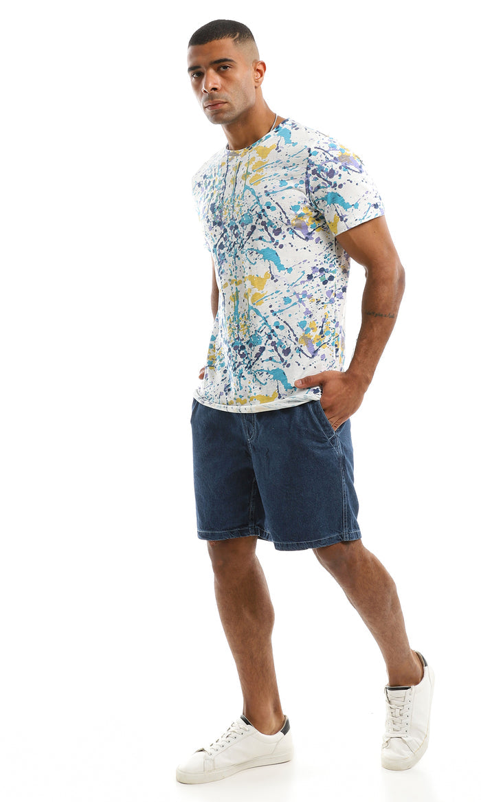 Multi-Color Abstract Paint Splatter Jersey Tee - 97182