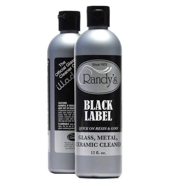 Randy's Black Label Water Pipe Cleaner, powerful formula designed to remove tough residue and buildup from glass, metal, and ceramic pipes.