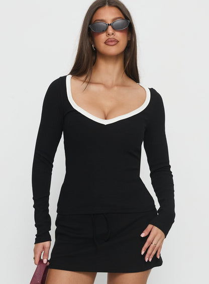 Baseline V Neck Long Sleeve Top Black / White