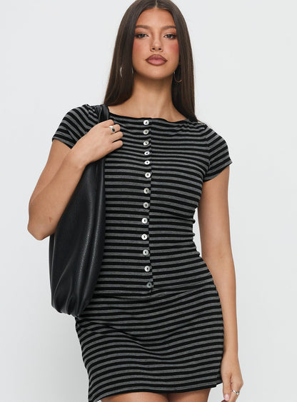 Angellina Jersey Button Down Top Stripe