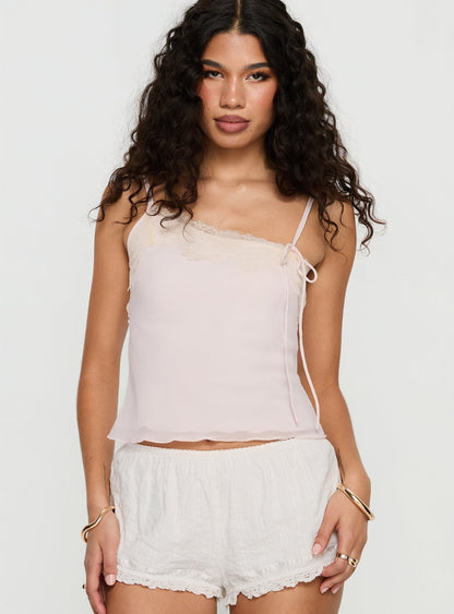 Ashlen Lace Trim Asymmetrical Top Pink