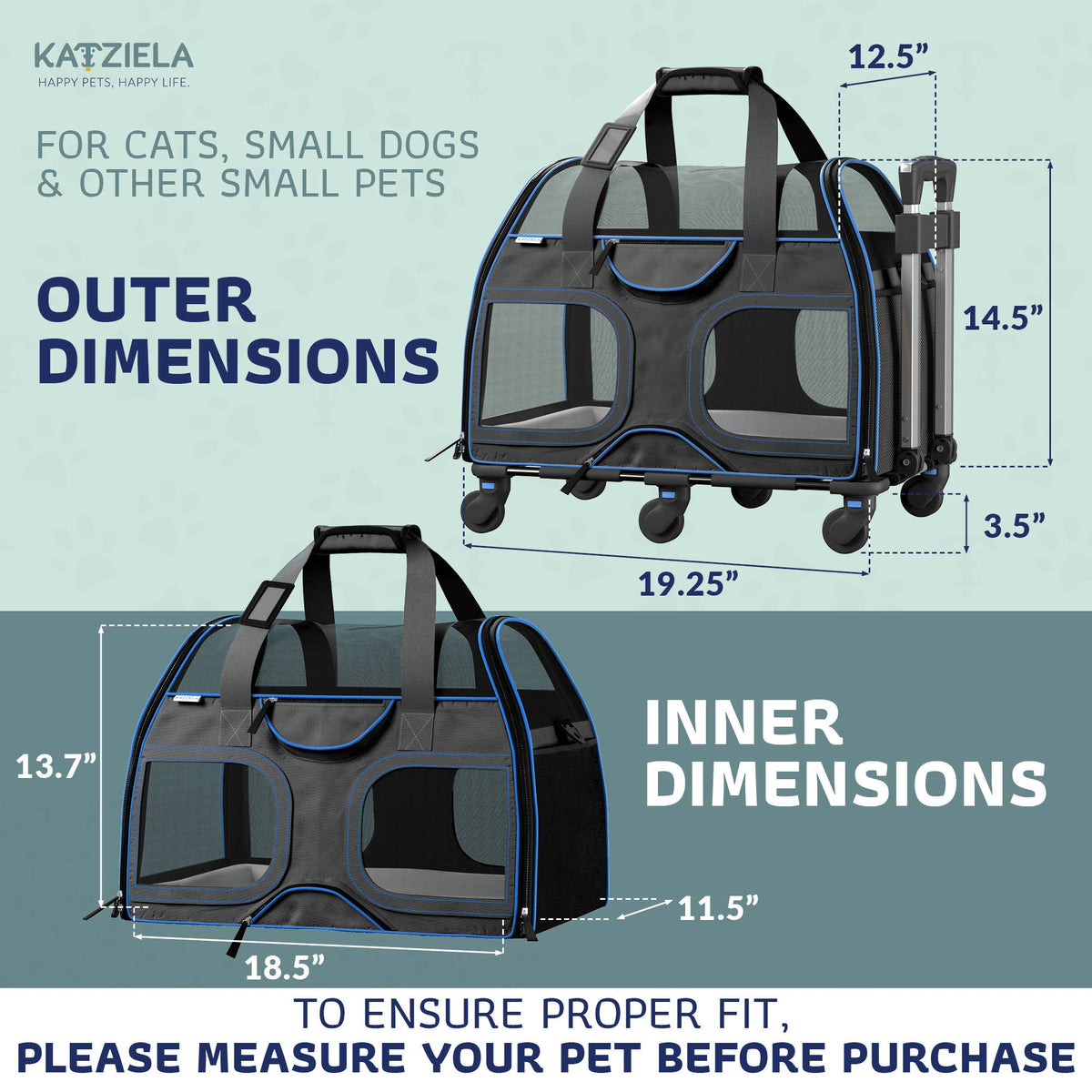 Luxury Rider Pet Carrier with Removable Wheels - 4 Colors: Black and Blue