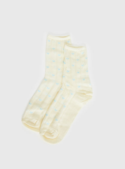 Averee Ribbed Heart Socks Yellow / Blue
