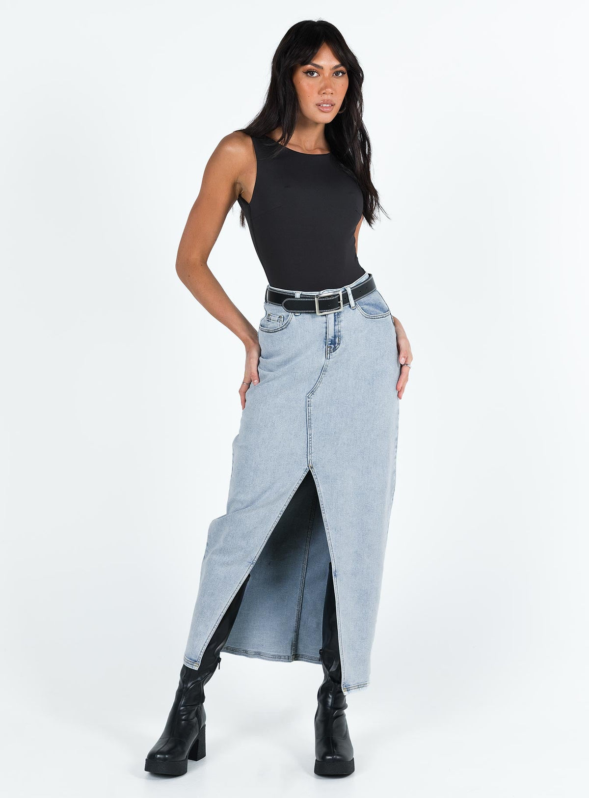 Batkins Maxi Skirt Light Wash Denim