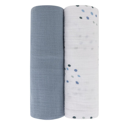 2 Pack Blue Raindrops Cotton Muslin Swaddle Blanket