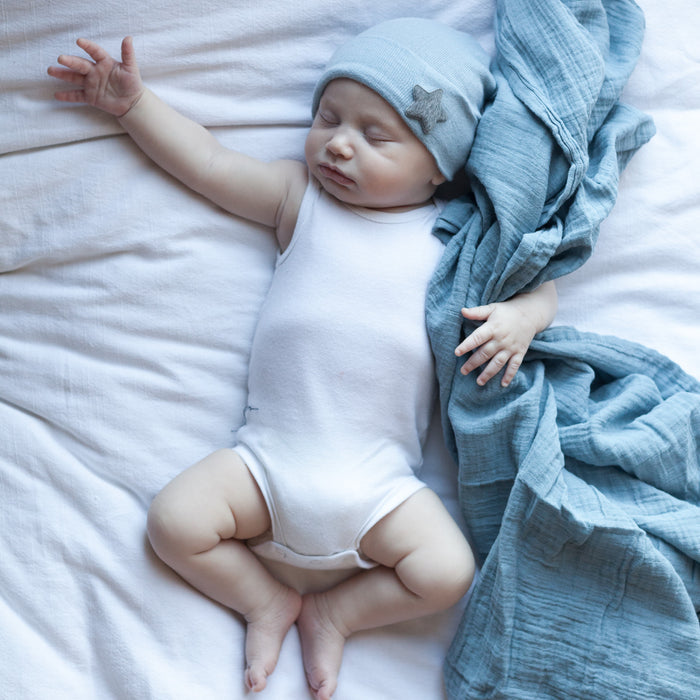 Blue Raindrop muslin swaddle blanket