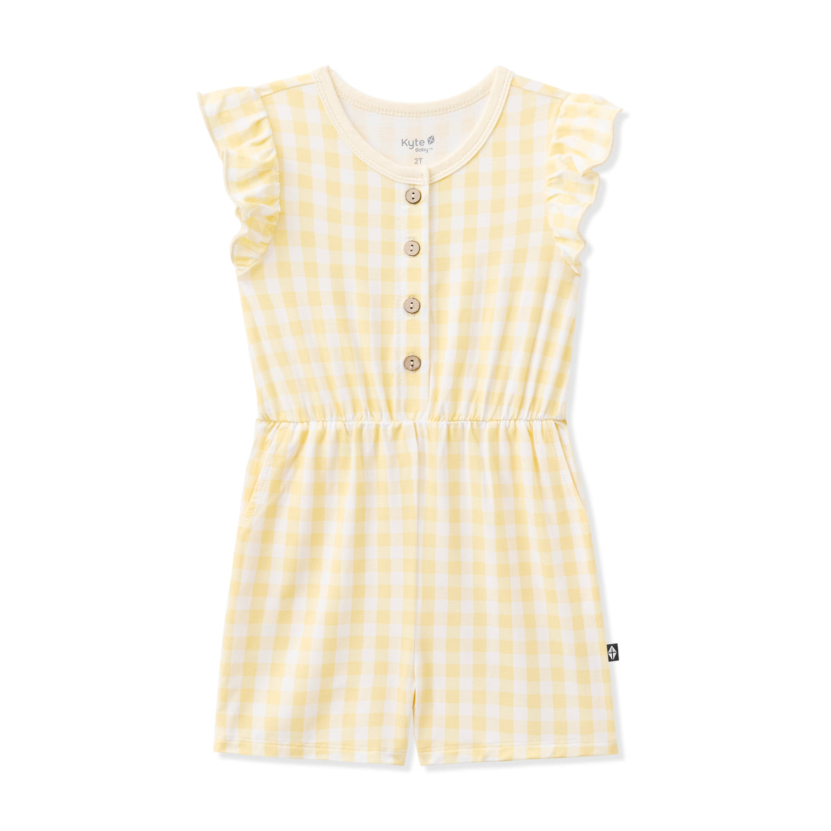 Flutter Sleeve Romper in Gingham Chamomile