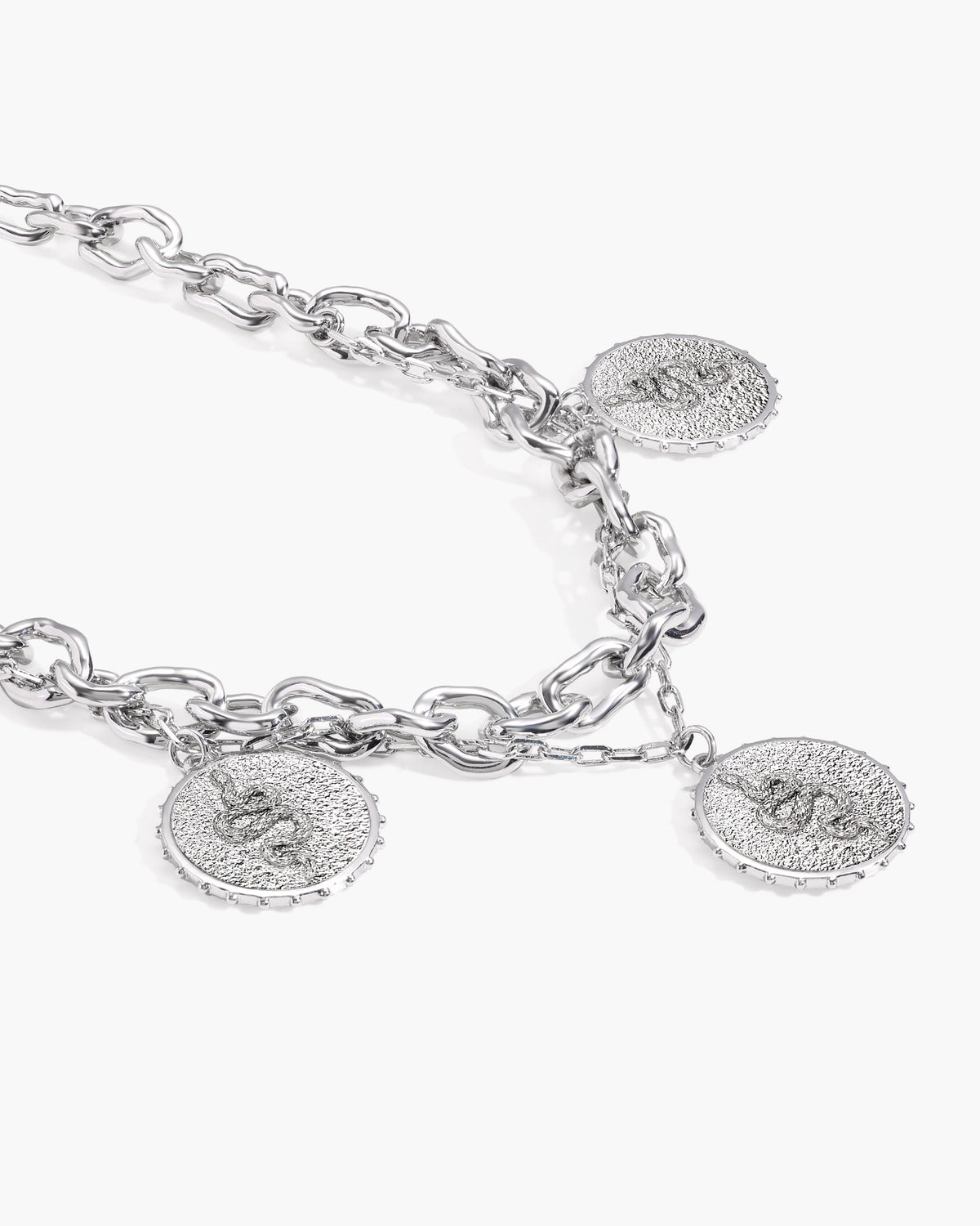 Trinity Snake Coin Double Chain Bracelet in Silver