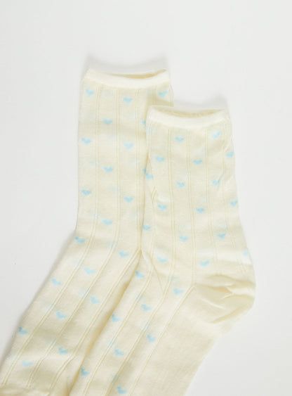 Averee Ribbed Heart Socks Yellow / Blue