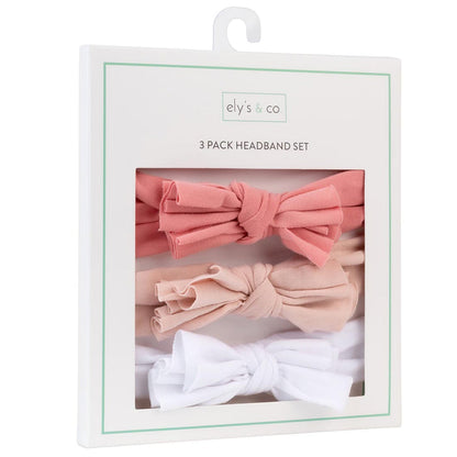 3 Pack Headband Set - Dusty Rose, Blush Pink & White