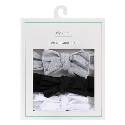 3 Pack Headband Set - Heather Grey, Black & White