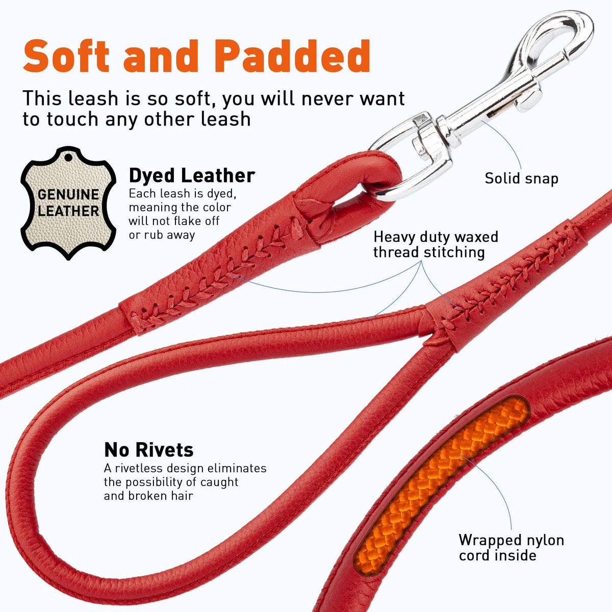 Dogline - Soft Leather Round Lead