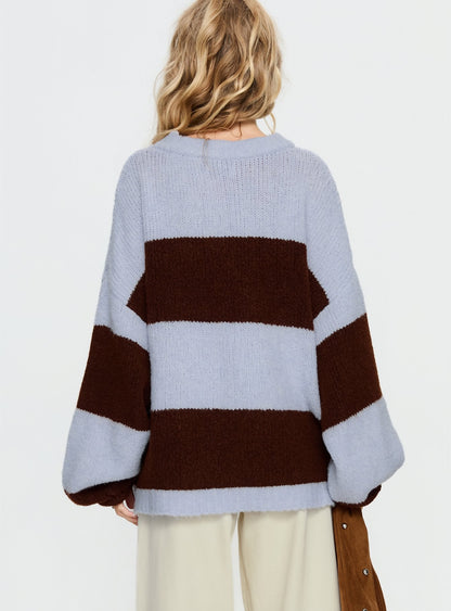 Bastien Crew Neck Knit Sweater Blue / Chocolate Stripe