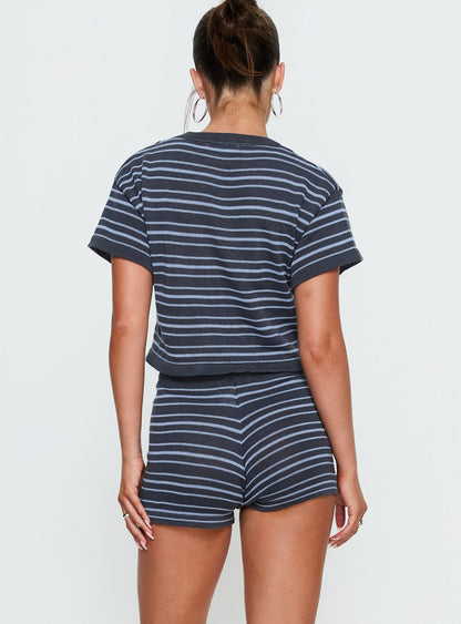 Arlynn Knit Cropped Crew Neck Top Blue Stripe