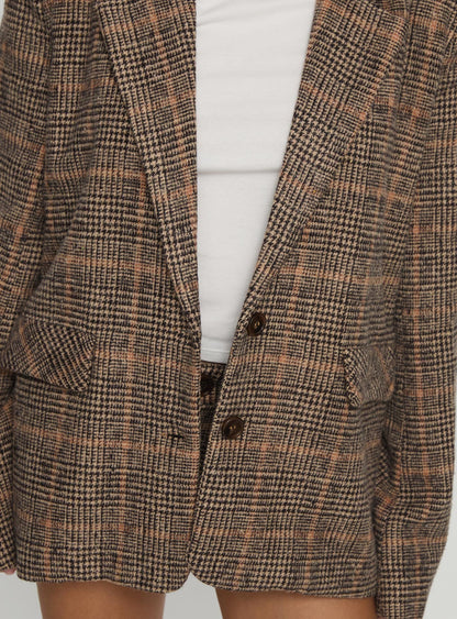 Ayvanna Oversized Blazer Brown Plaid