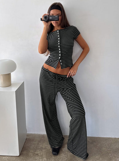 Angellina Jersey Button Down Top Stripe