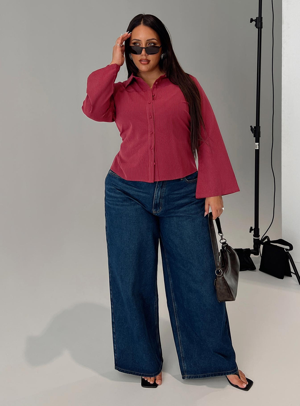 Anni Pinstripe Shirt Red Curve
