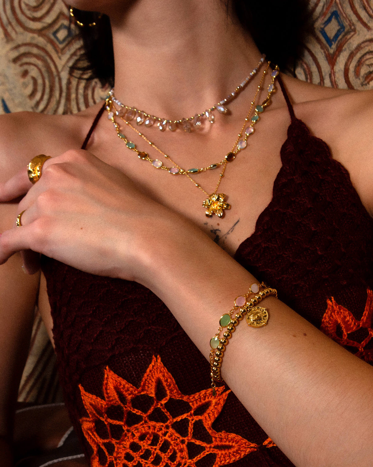 Whimsical Romance Stone Necklace and Bracelet Set