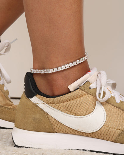 The Queen's Anklet 5mm - Silver|White Diamondettes