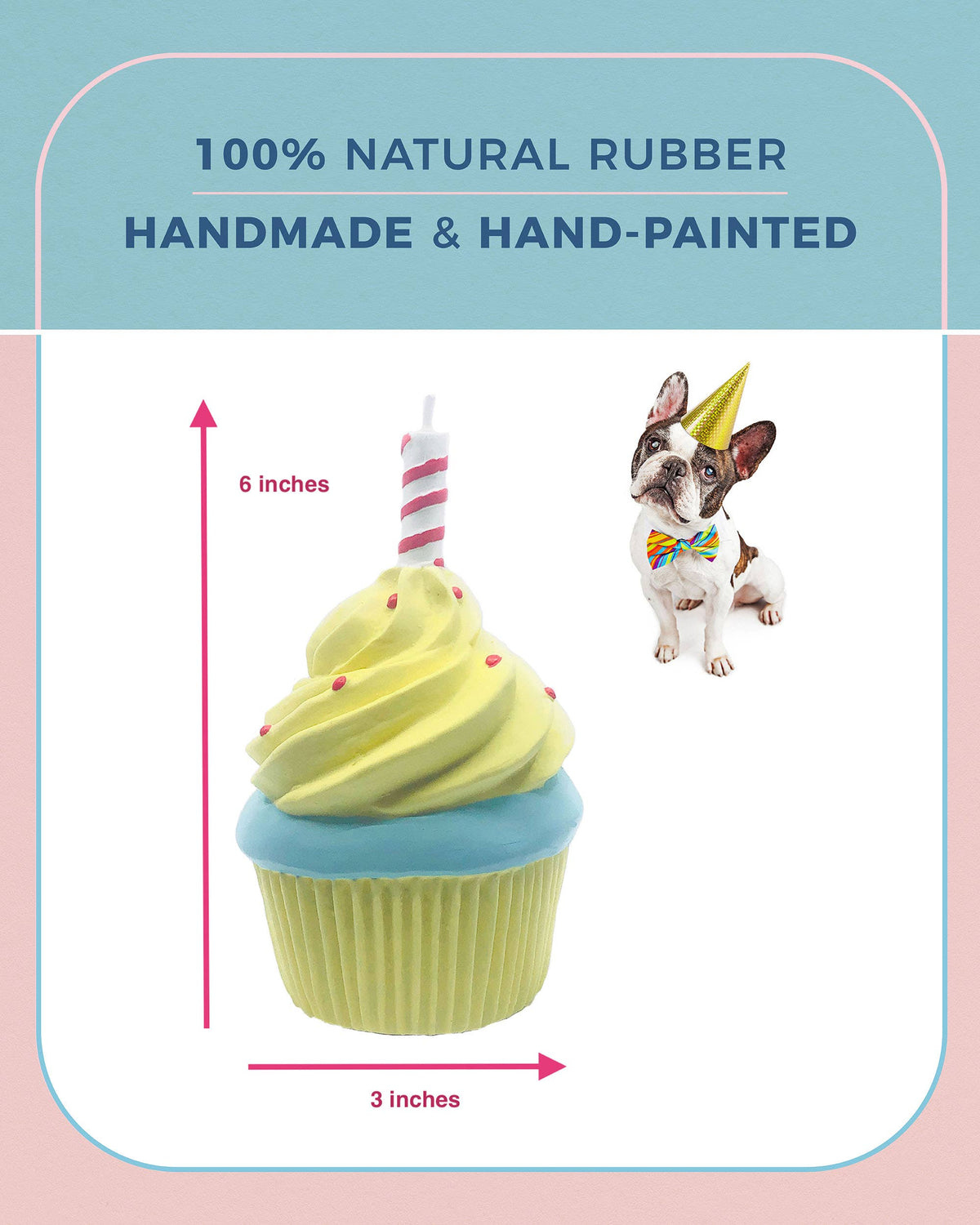 Birthday Cupcake Squeaky Natural  Rubber Dog Toy Medium Size