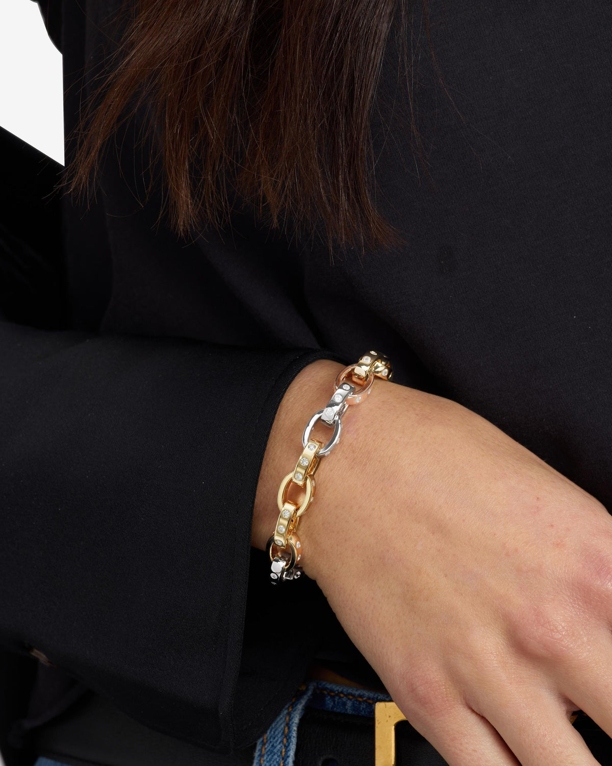 Ashley Chain Link Bracelet 9mm - Mixed Metal|White Diamondettes