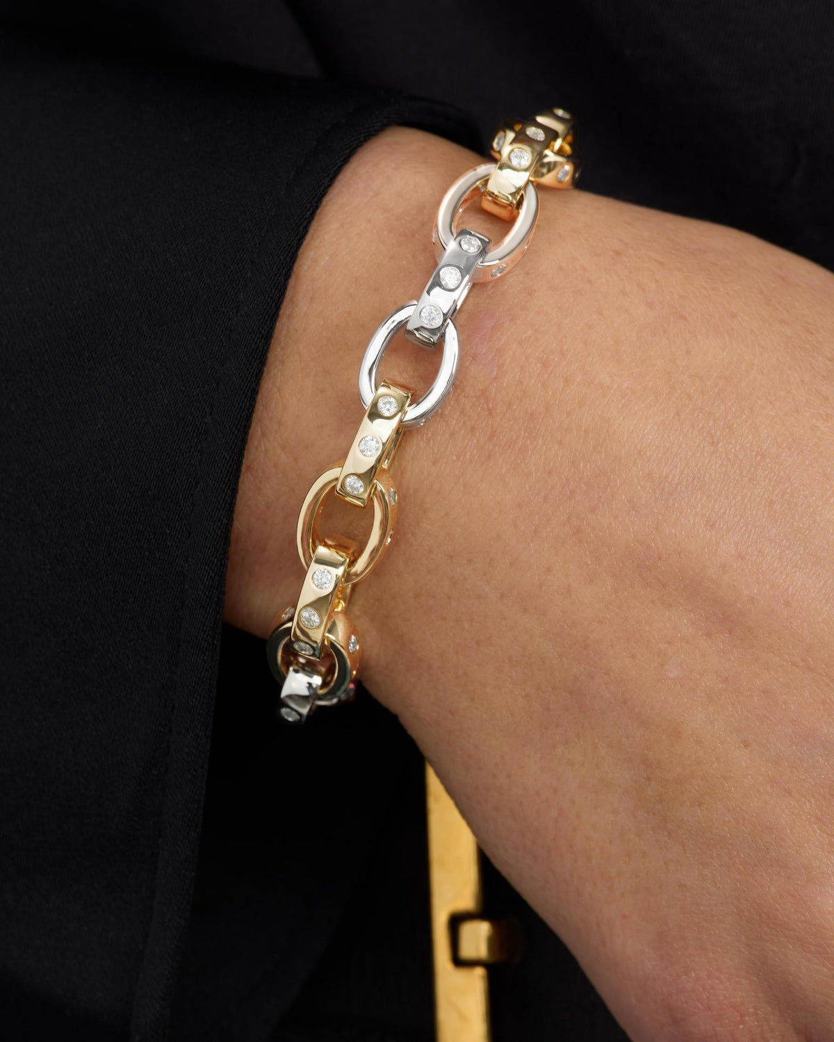 Ashley Chain Link Bracelet 9mm - Mixed Metal|White Diamondettes