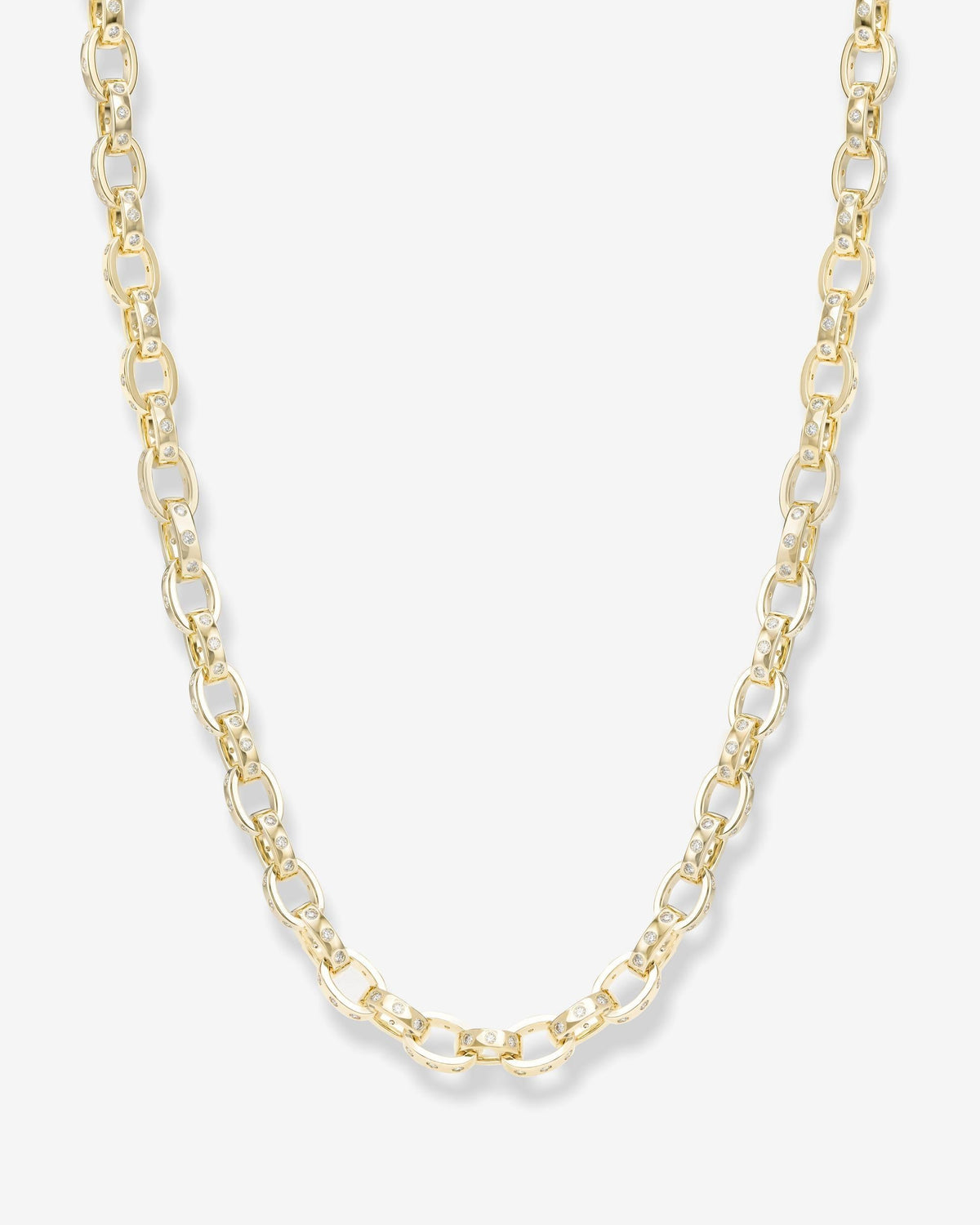 Ashley Chain Link Necklace 9mm - Gold|White Diamondettes