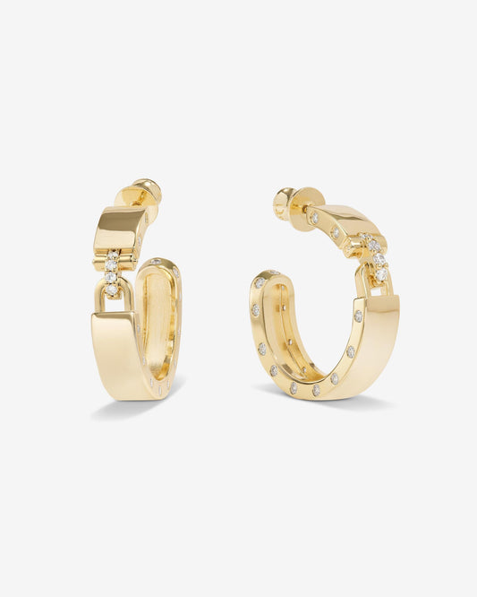 Ashley Lock Hoops 1" - Gold|White Diamondettes