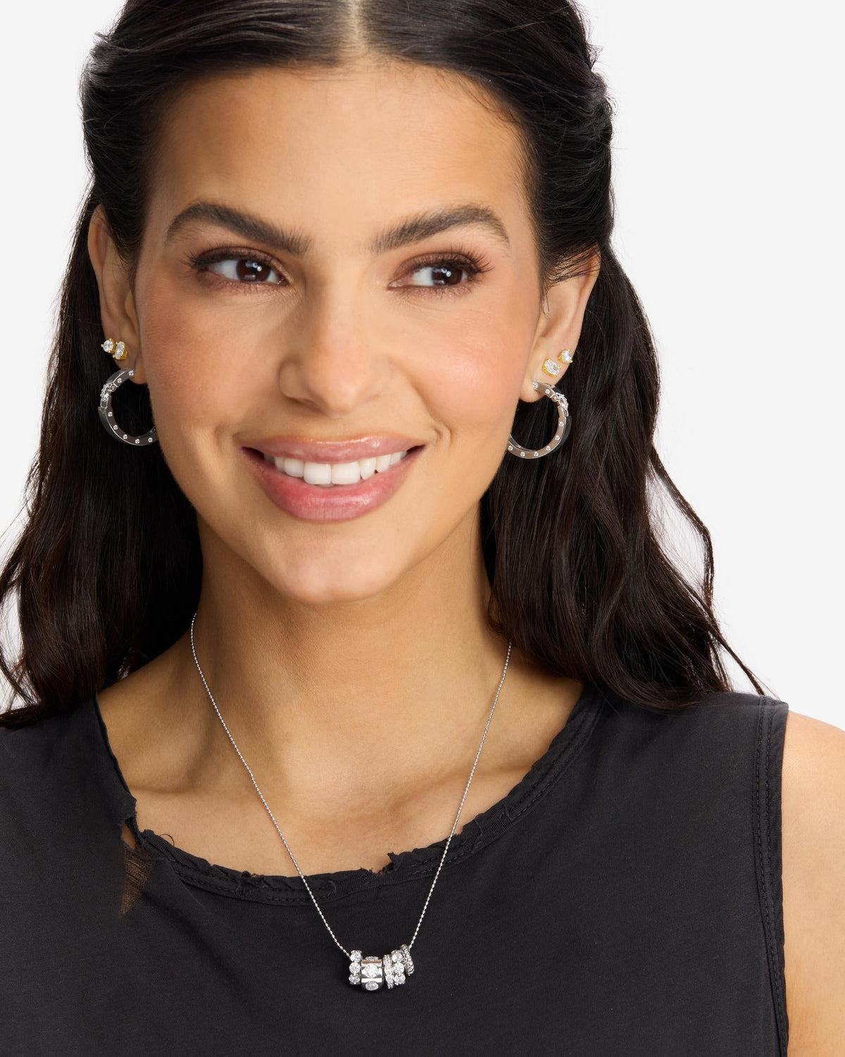 Ashley Lock Hoops 1" - Silver|White Diamondettes