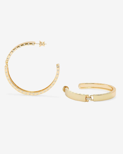 Ashley Lock Hoops 2" - Gold|White Diamondettes