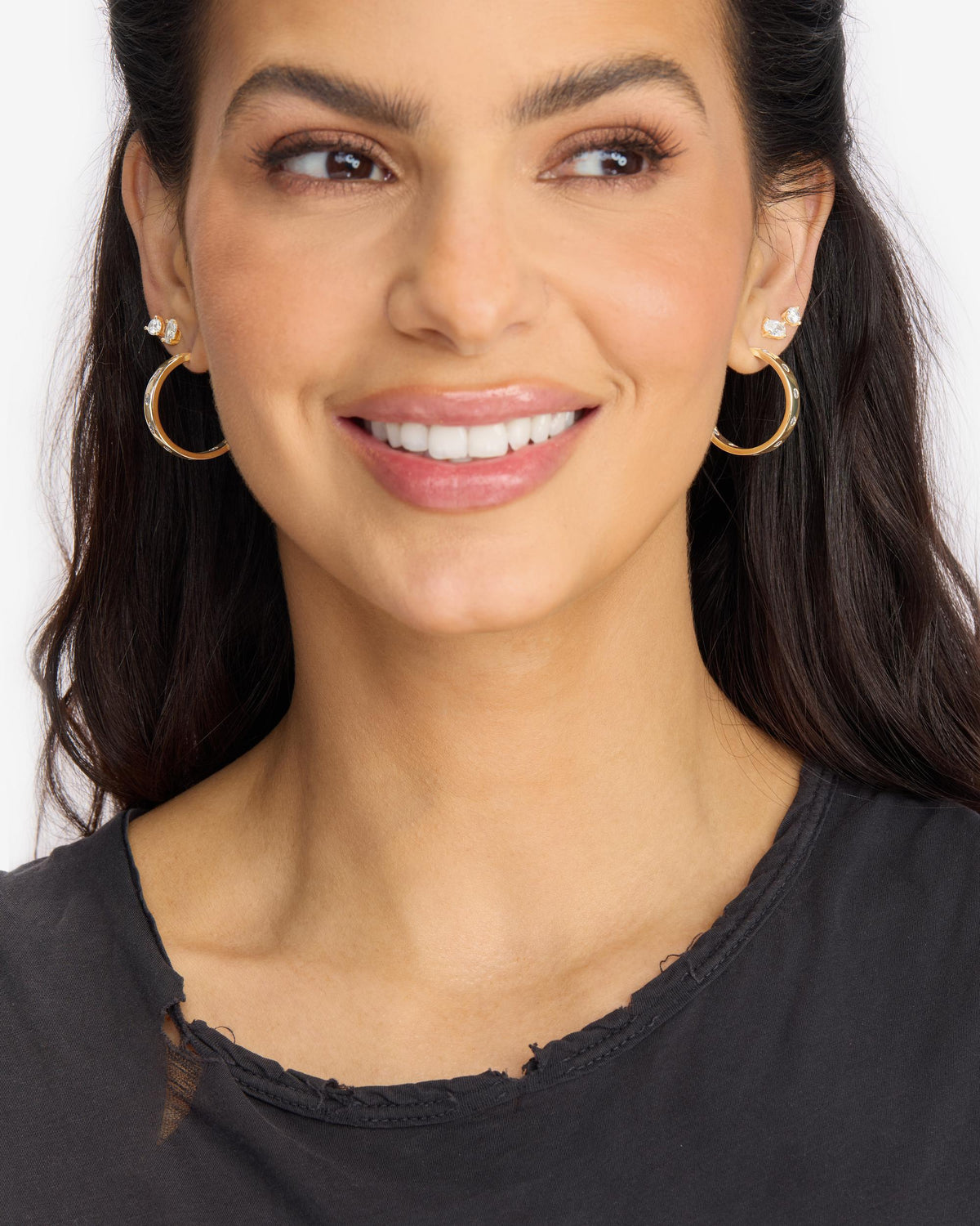 Ashley Rodeo Hoops 1" - Gold|White Diamondettes
