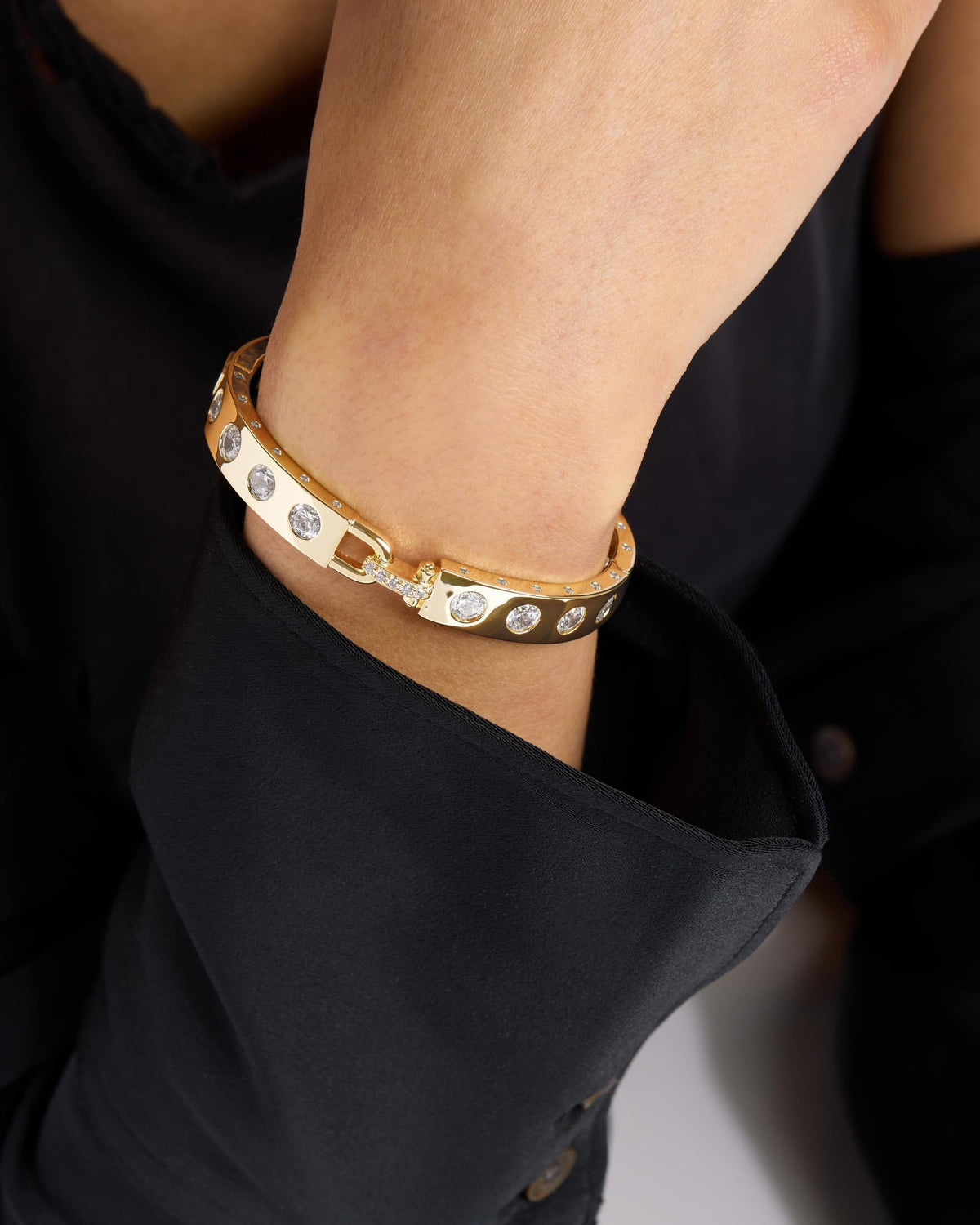 Ashley Rodeo Lock Cuff 9mm - Gold|White Diamondettes