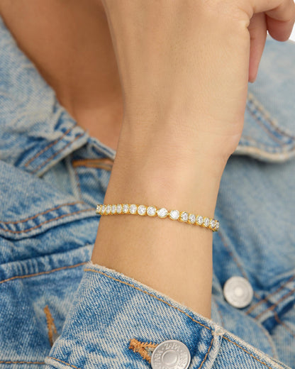 Baroness Tennis Bracelet 3mm - Gold|White Diamondettes