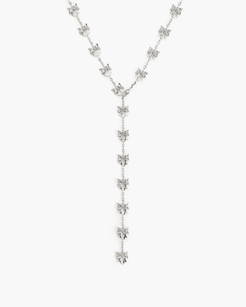 Bow Lariat Long Necklace in Silver