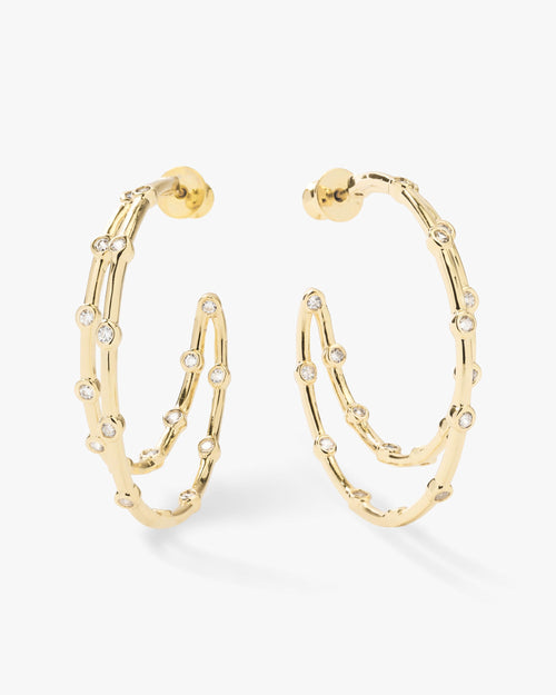Big Ass Doubled Hoops 1.5" - Gold|White Diamondettes