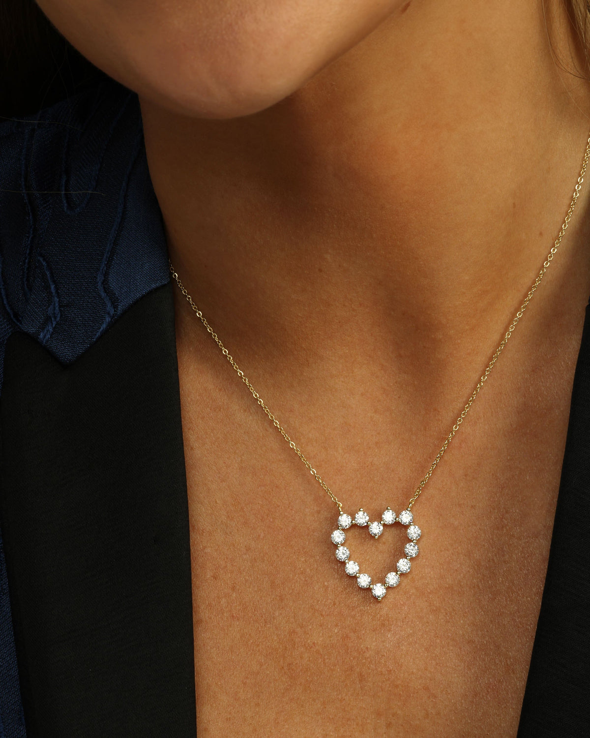 She's an Icon Small Heart Necklace - Gold|White Diamondettes