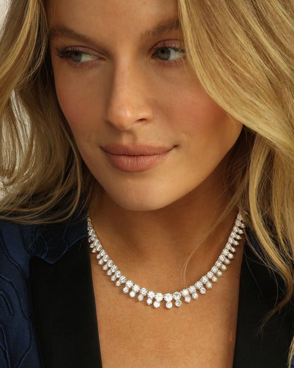 She's an Icon Riviera Tennis Necklace 16" - Gold|White Diamondettes