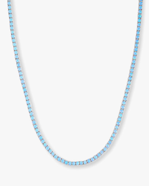 Grand Heiress Tennis Necklace 4mm - Silver|Blue Opal