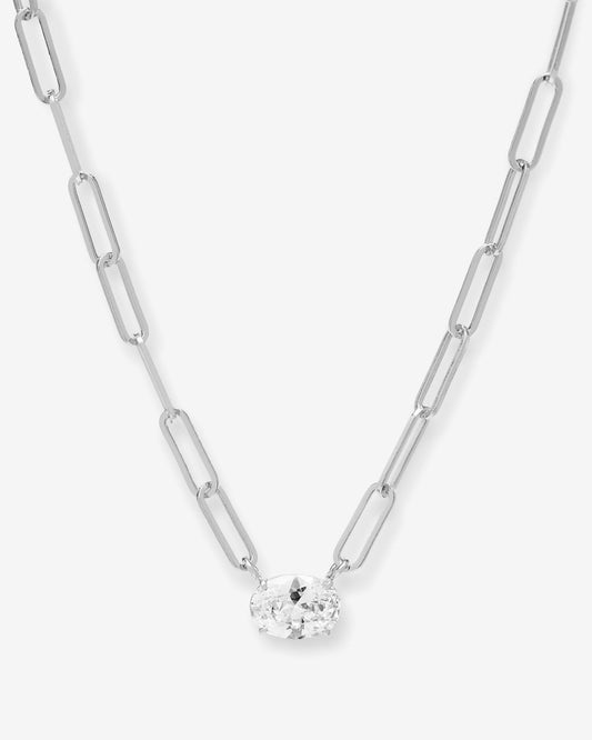Hello Gorgeous Samantha Chain Necklace - Silver|White Diamondettes
