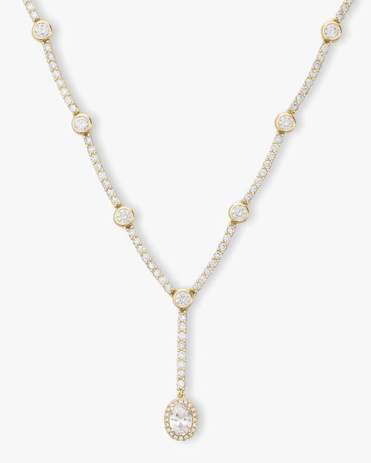 She's an Icon Lariat Necklace 16" - Gold|White Diamondettes