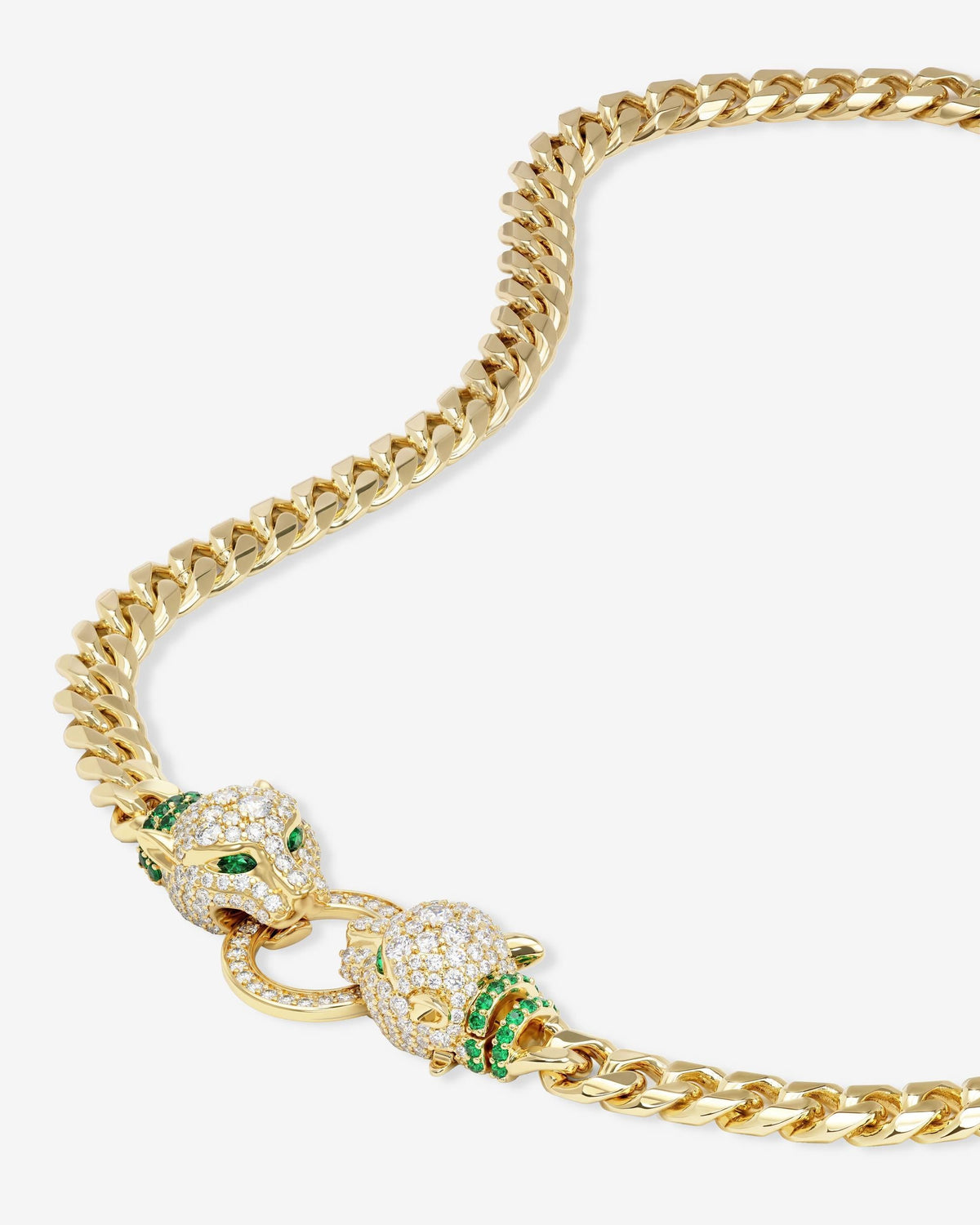 Jaguar Cuban Chain Necklace 6.8mm - Gold|White Diamondettes