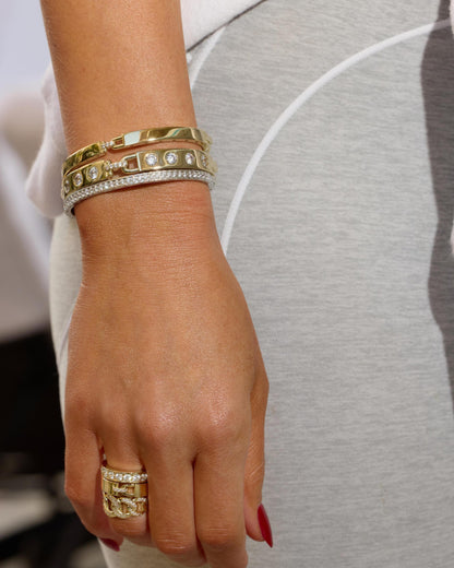 Ashley Rodeo Lock Cuff 9mm - Silver|White Diamondettes