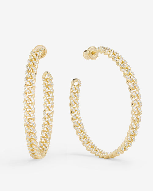 Pavé Julian Chain Hoops 2" - Gold|White Diamondettes