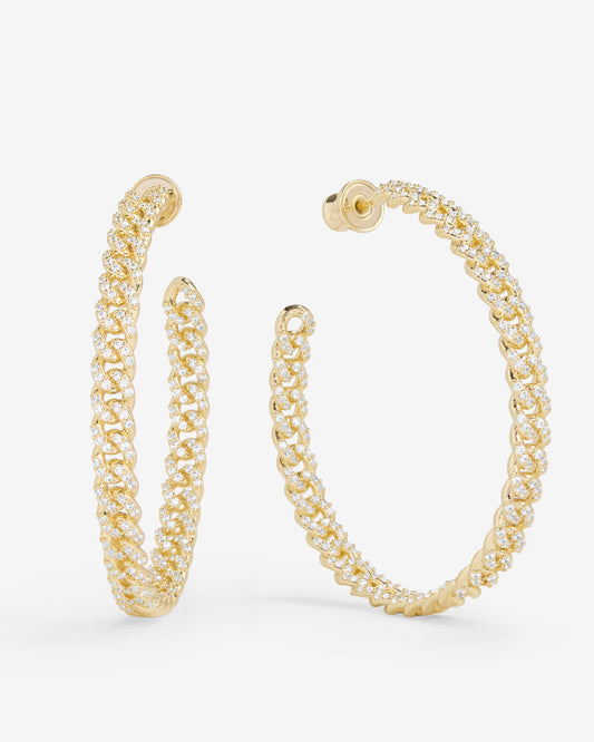 Pavé Julian Chain Hoops 2" - Gold|White Diamondettes