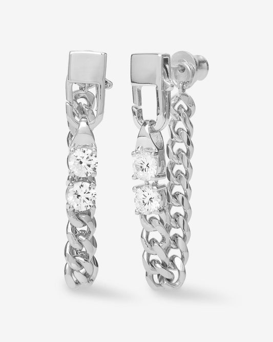 Julian Loves Diamonds 5mm Soft Chain Hoops - Silver|White Diamondettes