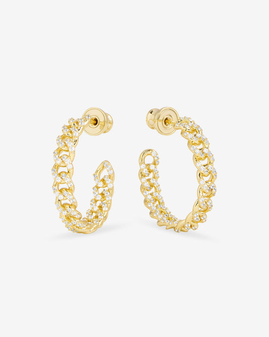 Pavé Julian Chain Hoops 1" - Gold|White Diamondettes