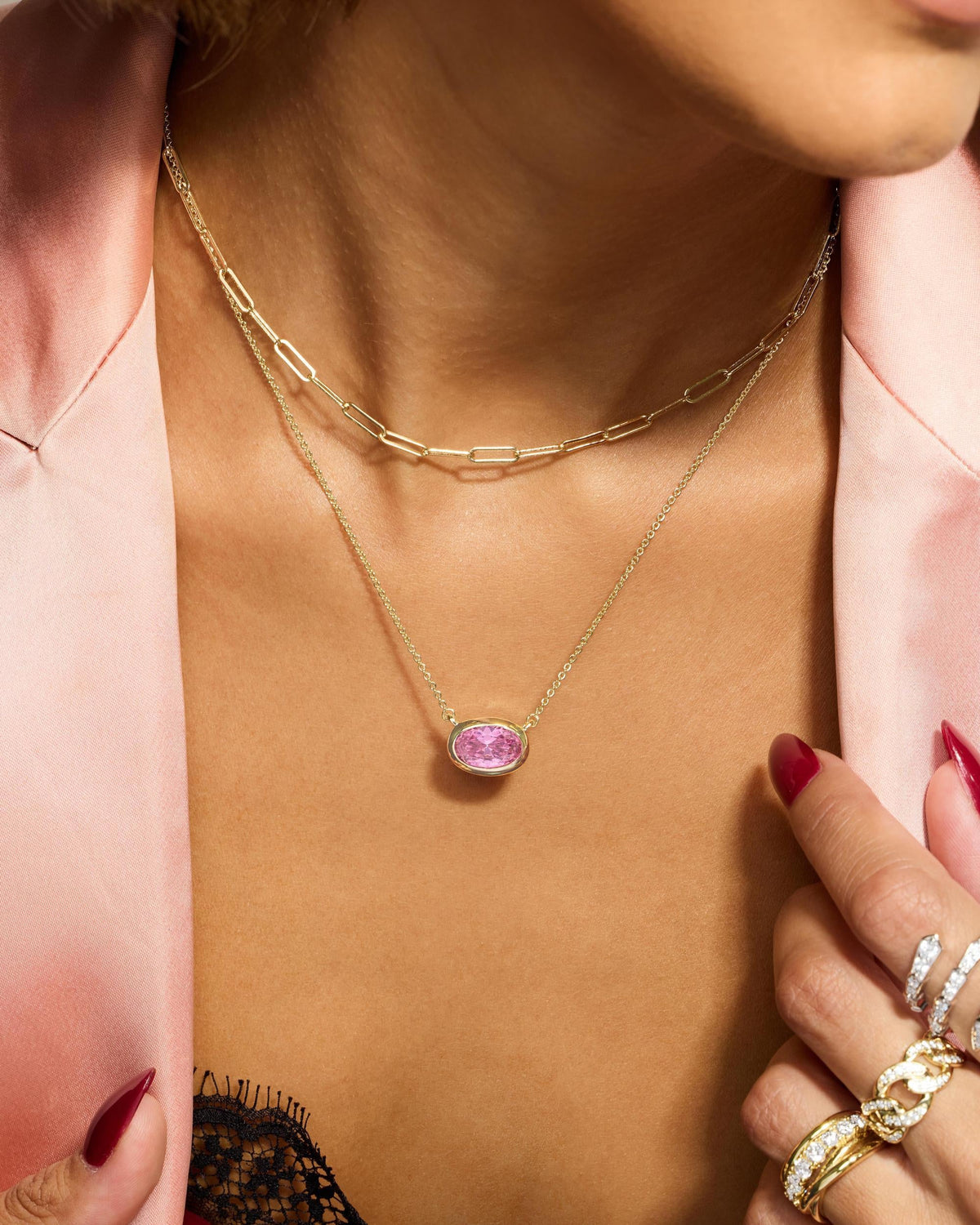 She's a Boss Pendant Necklace - Gold|Pink Diamondettes